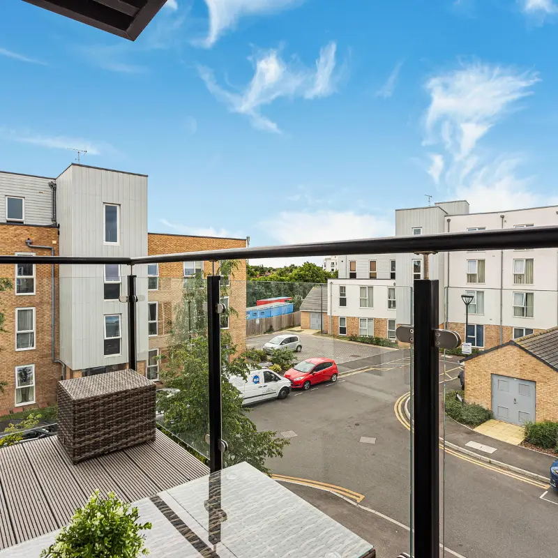 Private balcony at 8 Fossett Apartments, Addlestone